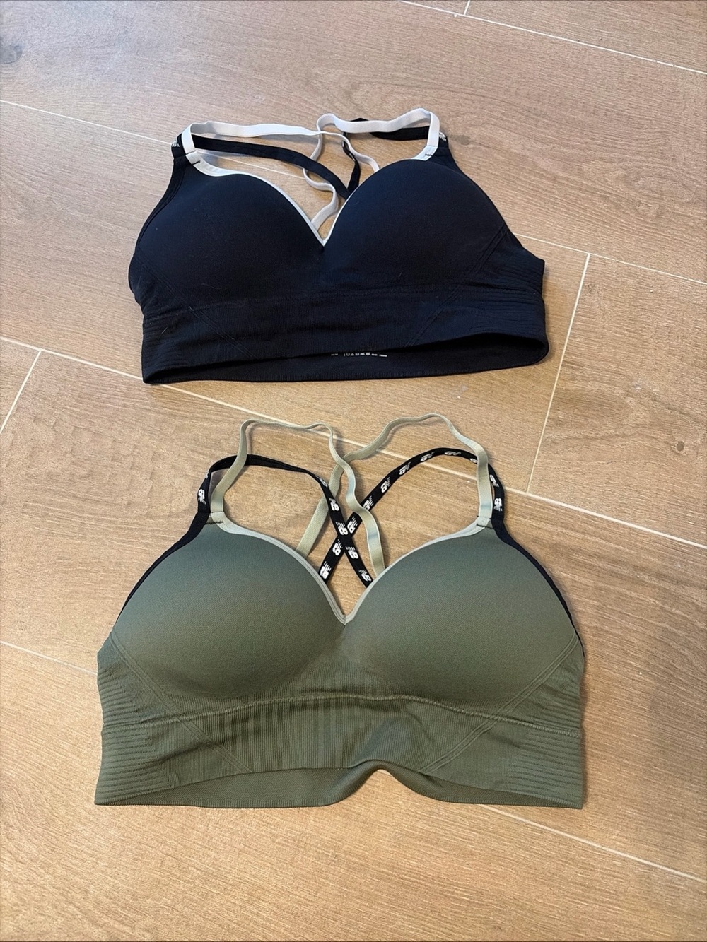 New Balance Dual-Pack Padded Sports Bras in Black and Olive